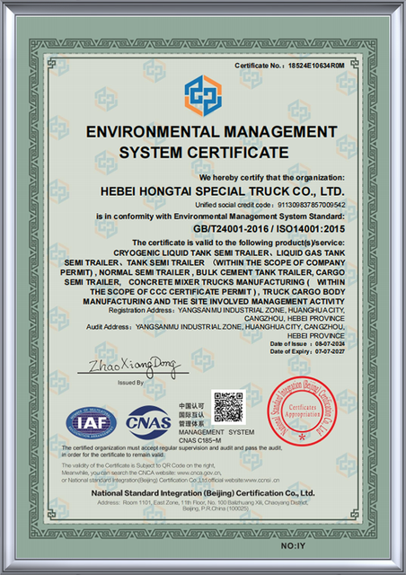 Carbon Steel Tank Semi Trailer certification